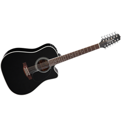 Takamine EF381SC 12-String Dreadnought with cutaway, solid spruce top, maple back and sides, gloss black finish, CT4B-II electronics w/case